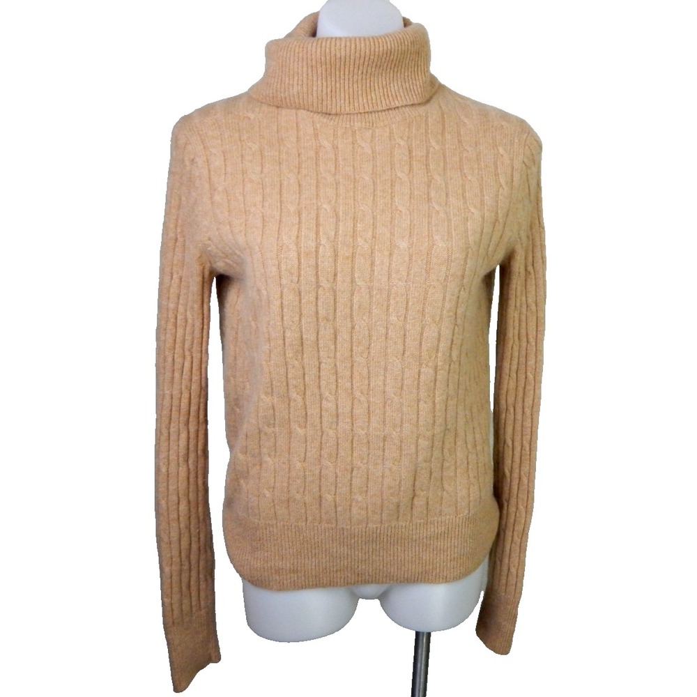 Vineyard Vines Women's Medium Sweater 100% Cashmere Cable Knit Turtleneck Tan